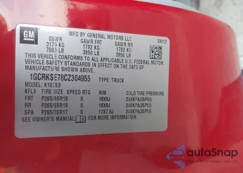 2012 Chevrolet Silverado 1500 Lt from USA, damaged, VIN 1GCRKSE78CZ304955